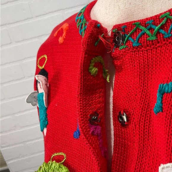 Christina Rotelli Cardigan Women Medium Red Multi Angels Music Christmas Sweater - Picture 3 of 14